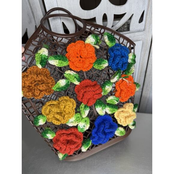 Vintage Bag Tote Crochet Flower Basket Design Sewing 60s/70s Hippie - Picture 2 of 9